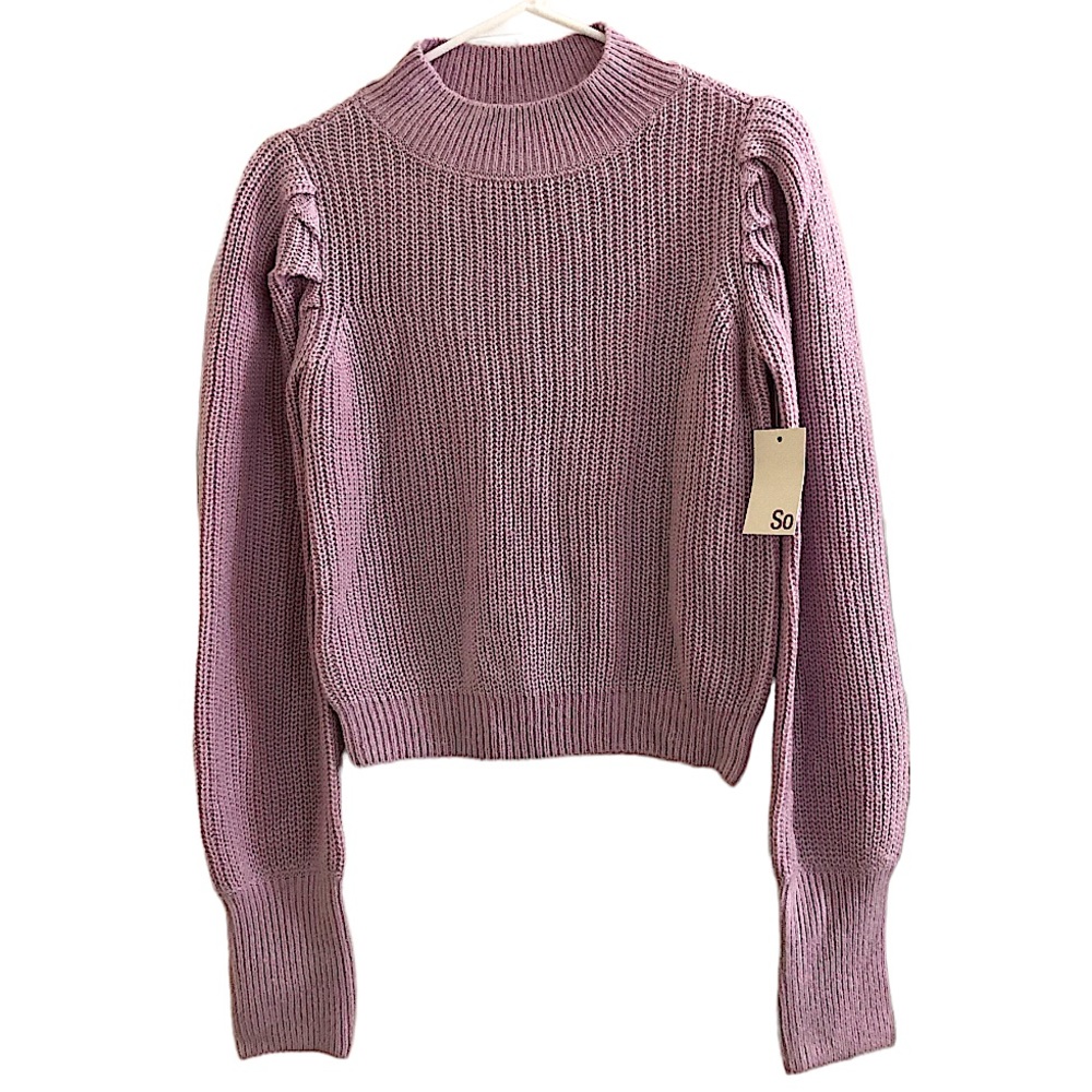 NWT- SO Women’s Purple Lavender Puffed Sleeve Crewneck Sweater